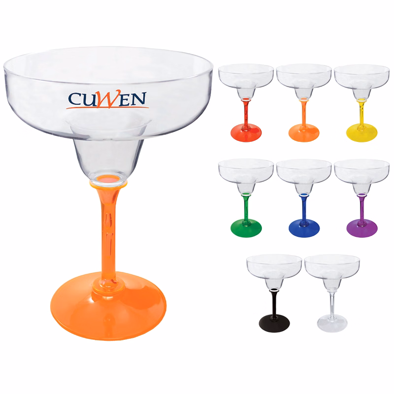 12oz Standard Stem Plastic Margarita Glass with Your Choice of Stem Color