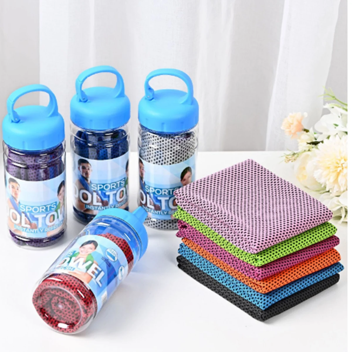Microfiber Cool Towel for Yoga With Bottle Packing 1