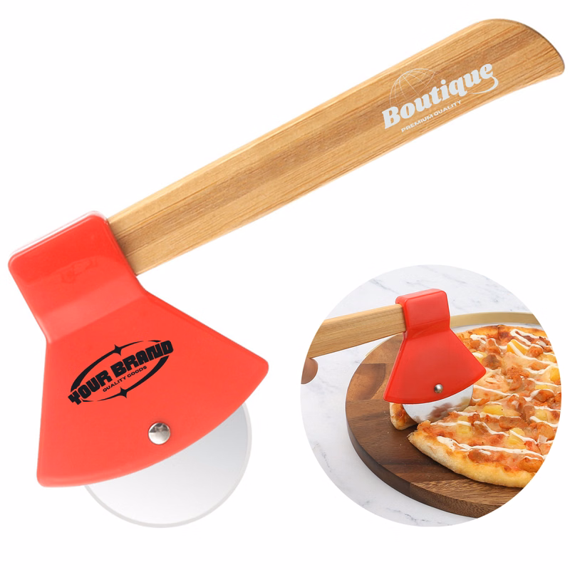 Axe-Shaped Pizza Cutter W/ Wooden Handle & Stainless Blade