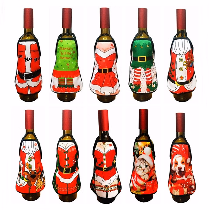Christmas Apron Wine Bottle Cover Set