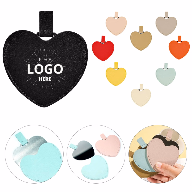 Heart Shaped Leather Makeup Mirror