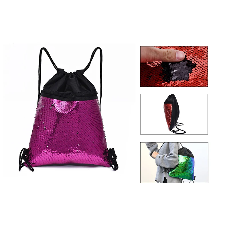 Mermaid Reversible Sequin Drawstring Backpack Glitter 1