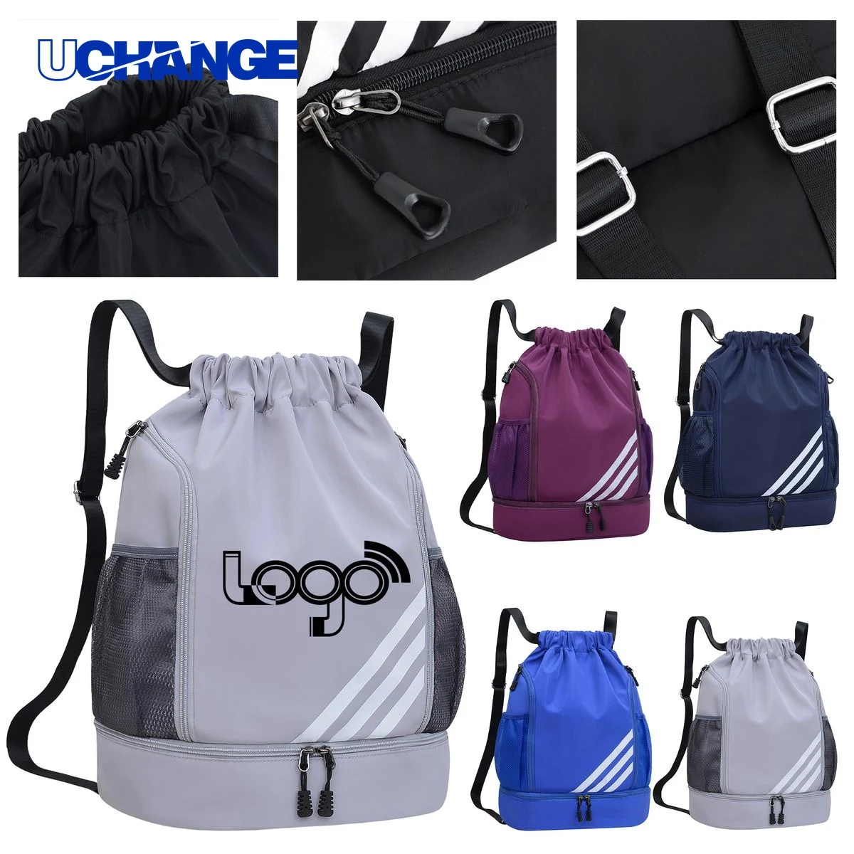 Nylon Drawstring Backpack with Shoe Compartment 1