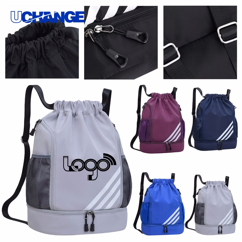 Nylon Drawstring Backpack with Shoe Compartment