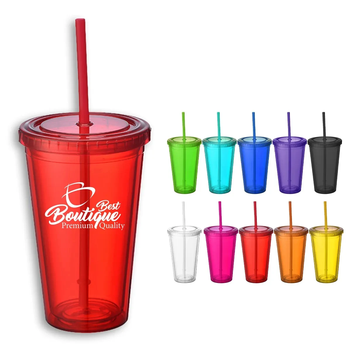 16 Oz. Acrylic Double-Wall Reusable Cup With Lid And Straw 1