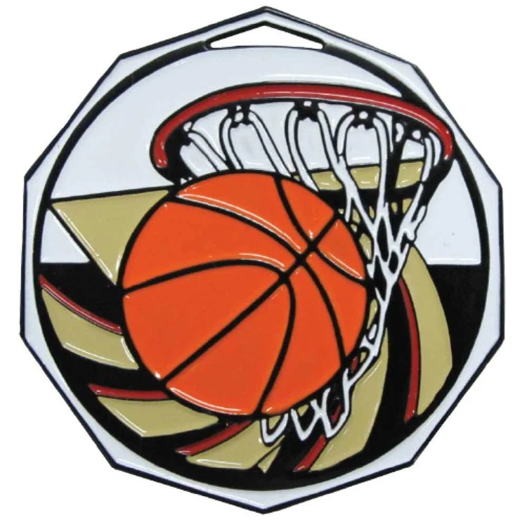 Basketball Decagon Colored Medallion (2") 1