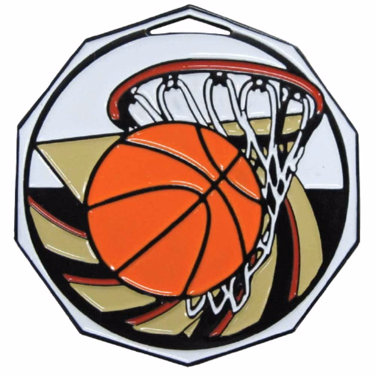 Basketball Decagon Colored Medallion (2")