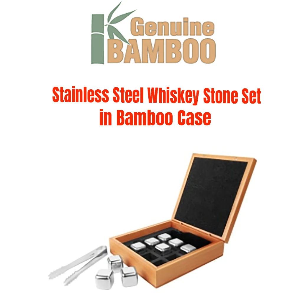 Stainless Steel Whiskey Stone Set in Bamboo Case 1