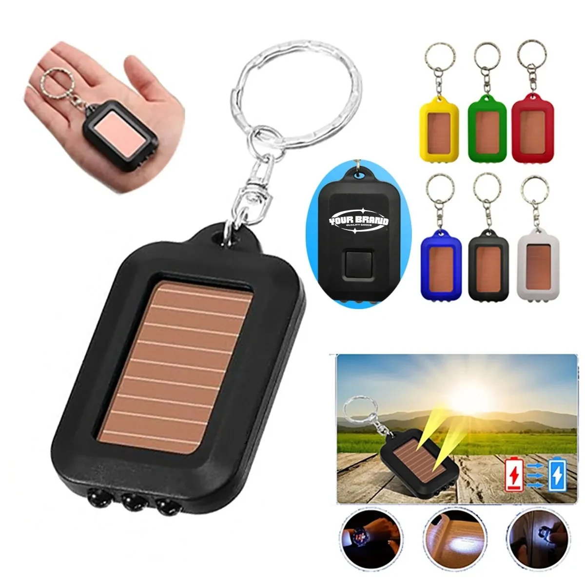 Mini Solar LED Keychain Push Button Switch Flashlight 1