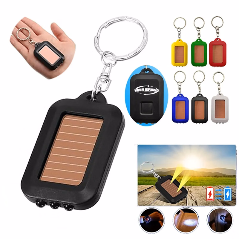 Mini Solar LED Keychain Push Button Switch Flashlight