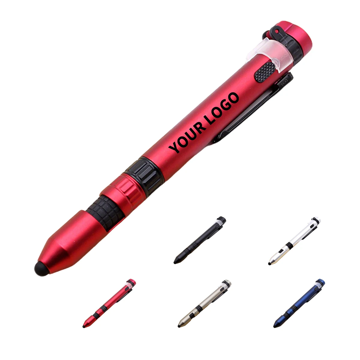 Six Function Utility Pen 5.9" With Stylus Phone Stand LED Compass 1