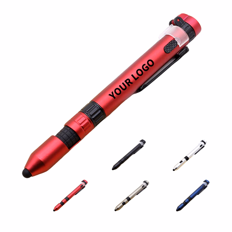 Six Function Utility Pen 5.9" With Stylus Phone Stand LED Compass