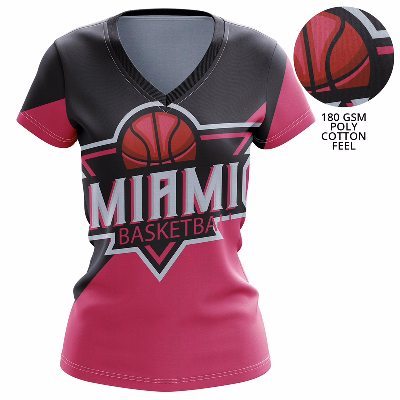 Women's 180 GSM Jersey Knit Cotton Feel Sublimation V-Neck T-shirt