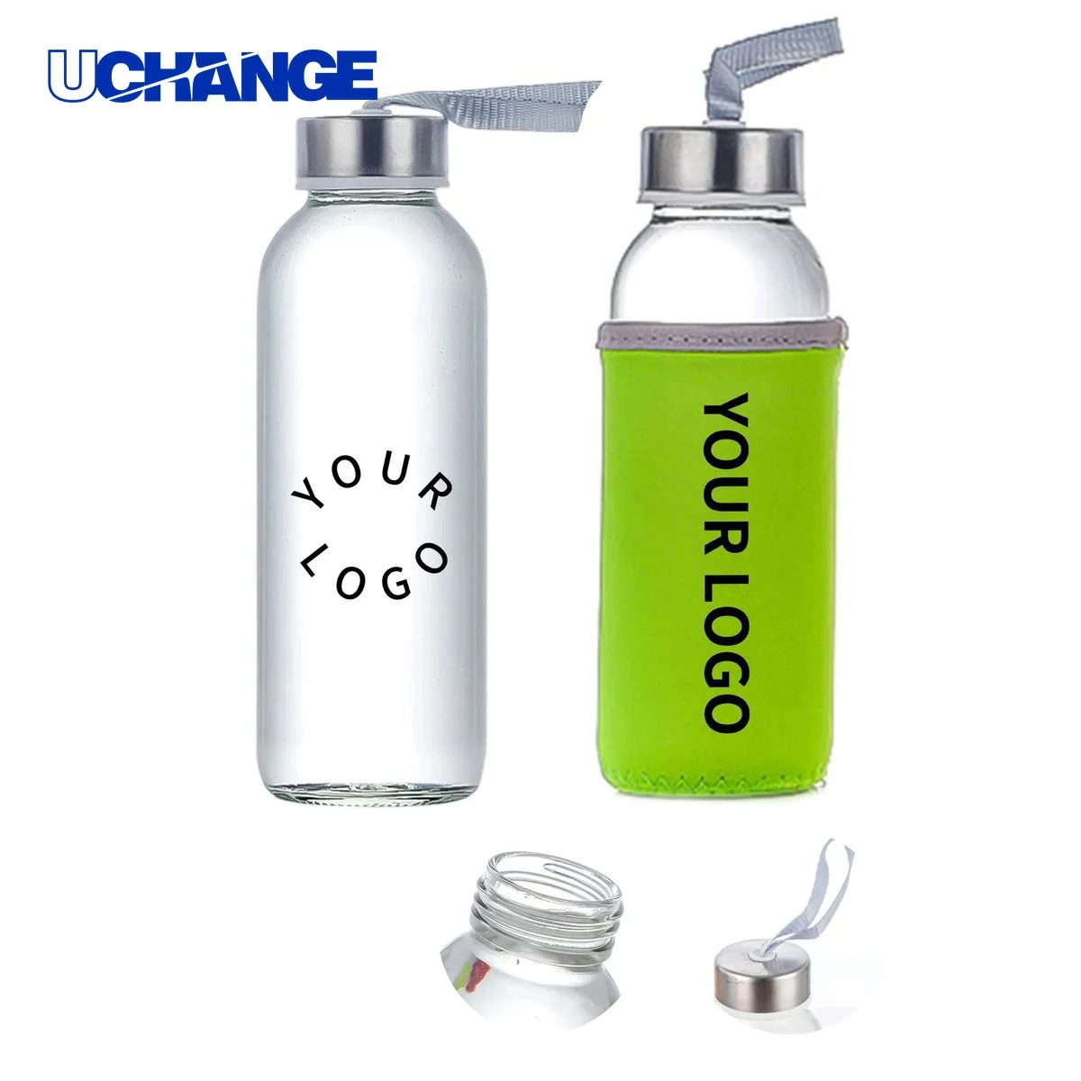 Glass Bottle Drinkware with Sleeve and Carry Strap for Travel 1
