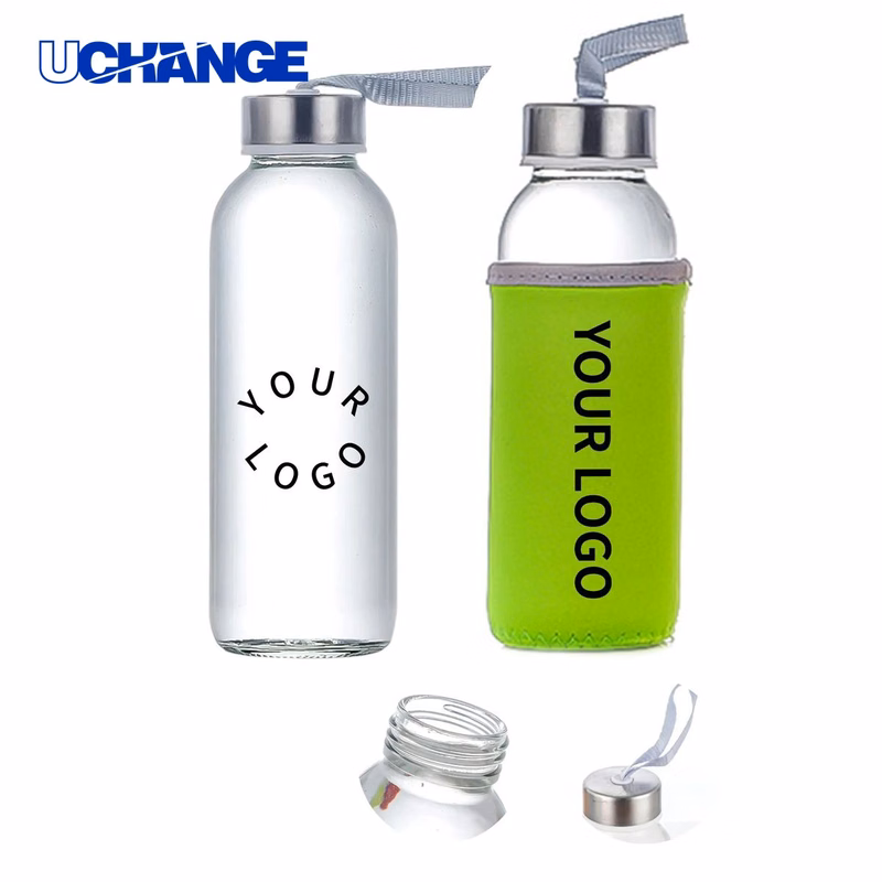 Glass Bottle Drinkware with Sleeve and Carry Strap for Travel