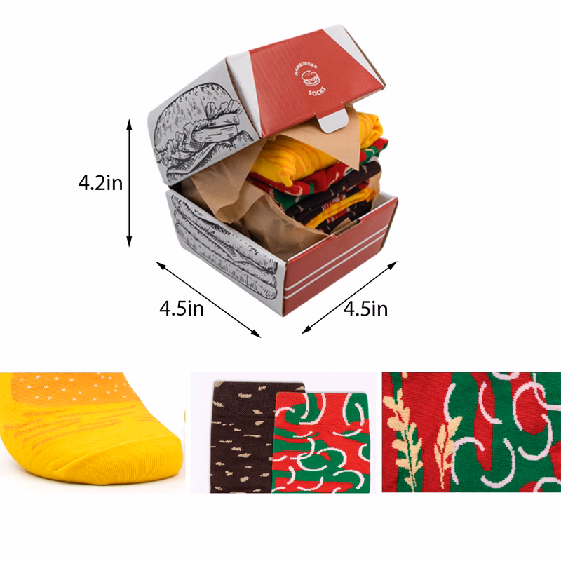 Customizable Set of 3 Pairs Hamburger Pattern Cozy Socks