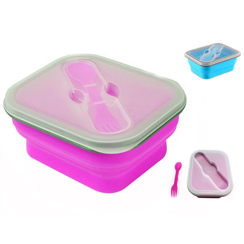 Collapsible Silicone Lunch Box with Fork & Spoon 1