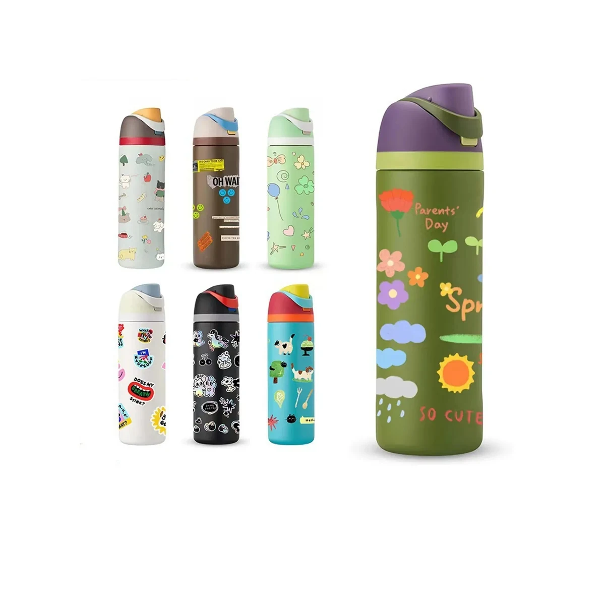 16 Oz. Custom Pattern Spout Lid Water Bottle with Straw 1