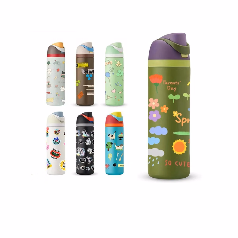 16 Oz. Custom Pattern Spout Lid Water Bottle with Straw