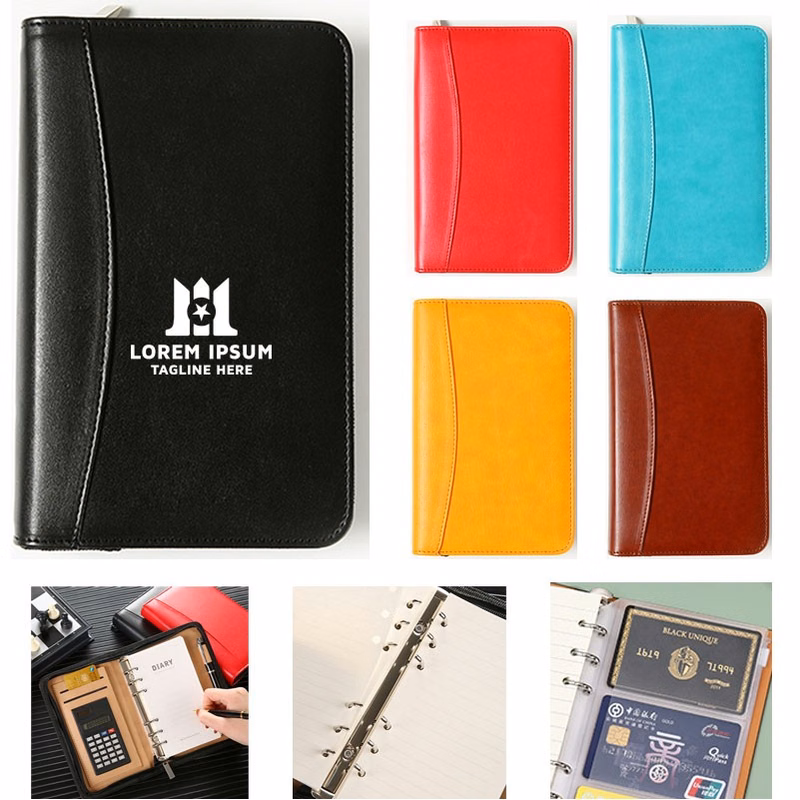 A6 PU Zippered Binder with Calculator and Card Slots