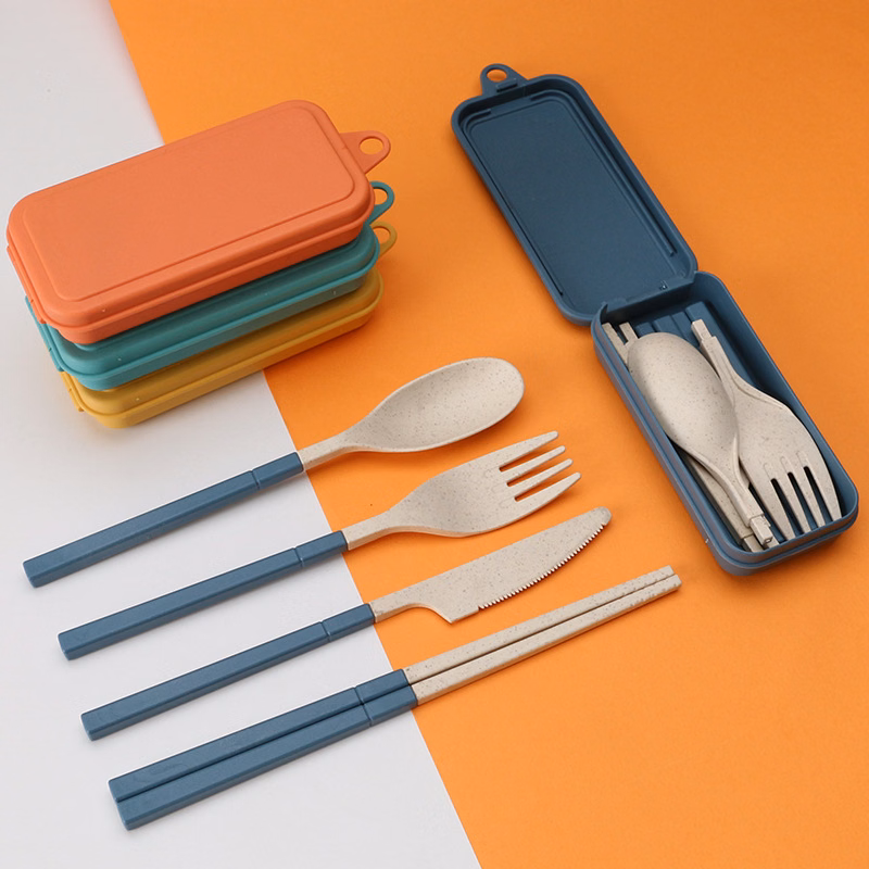 Wheat Straw Folding Cutlery Set with Case