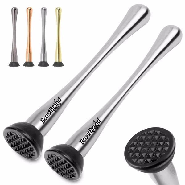 Custom Premium Stainless Steel Cocktail Muddler with Textured Base — Bar Giveaway