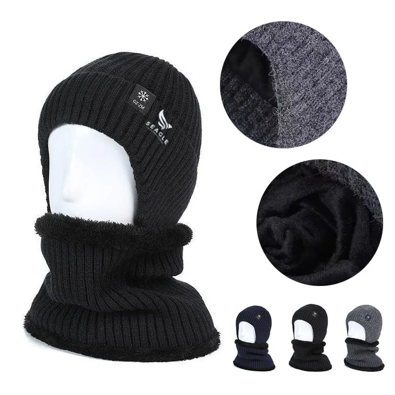Winter Fleece-Lined Thickened Windproof Cycling Neckerchief Knit Hat 1