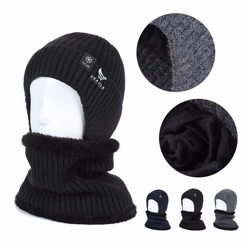 Winter Fleece-Lined Thickened Windproof Cycling Neckerchief Knit Hat