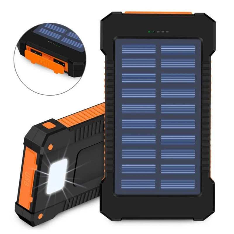 Dual-USB Solar Panel Power Bank with LED Flashlight 1