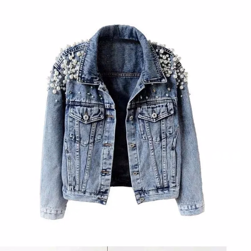 Women's Pearl-Embellished Denim Jacket