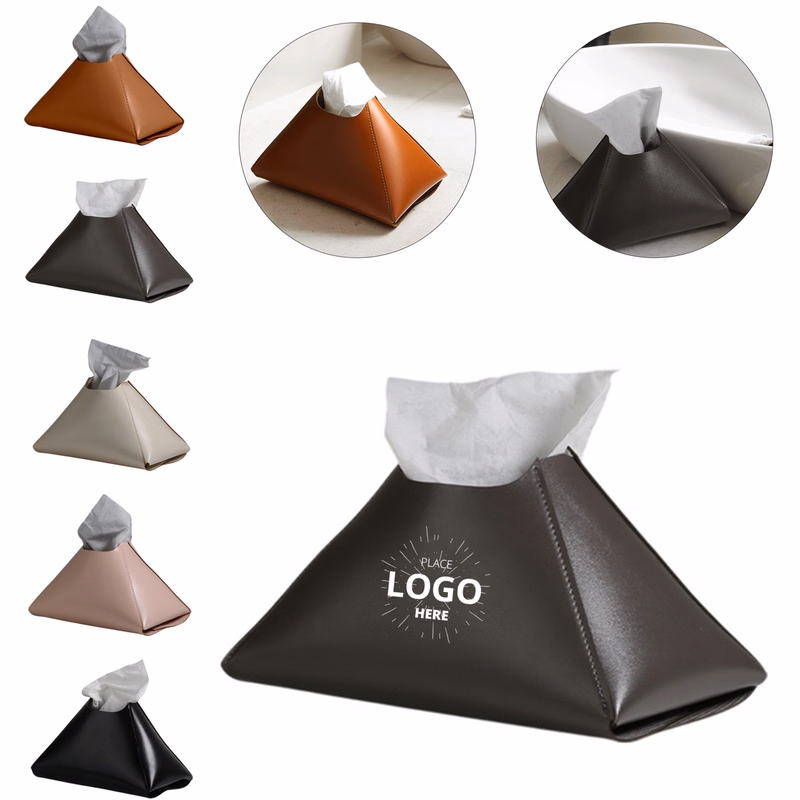 Pyramid?Shaped PU Leather Tissue Box Cover