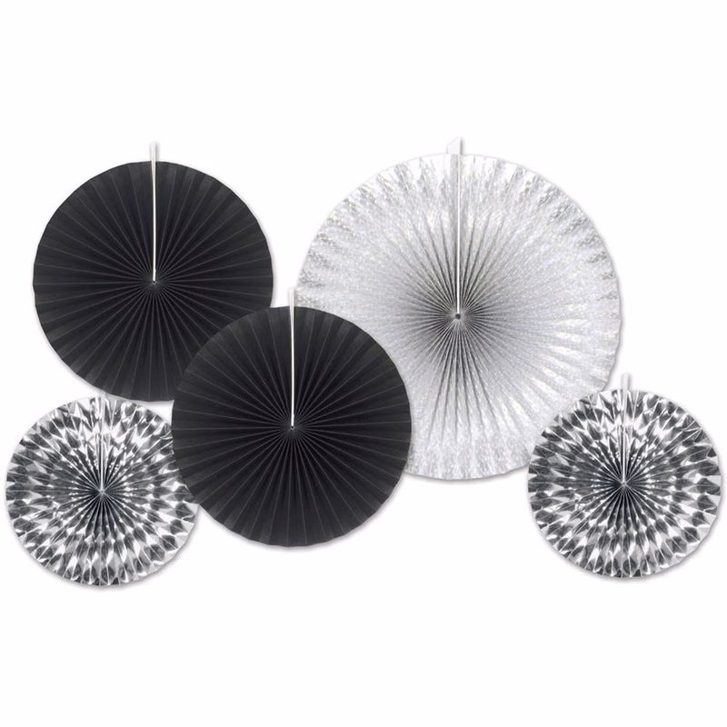 Decorative Paper Fans - Black & Silver