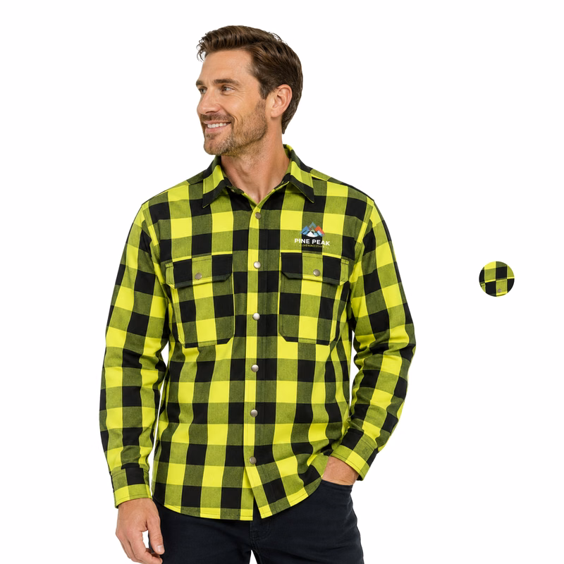 Buffalo Plaid Quilt-Lined Flannel Safety Shirt Jacket