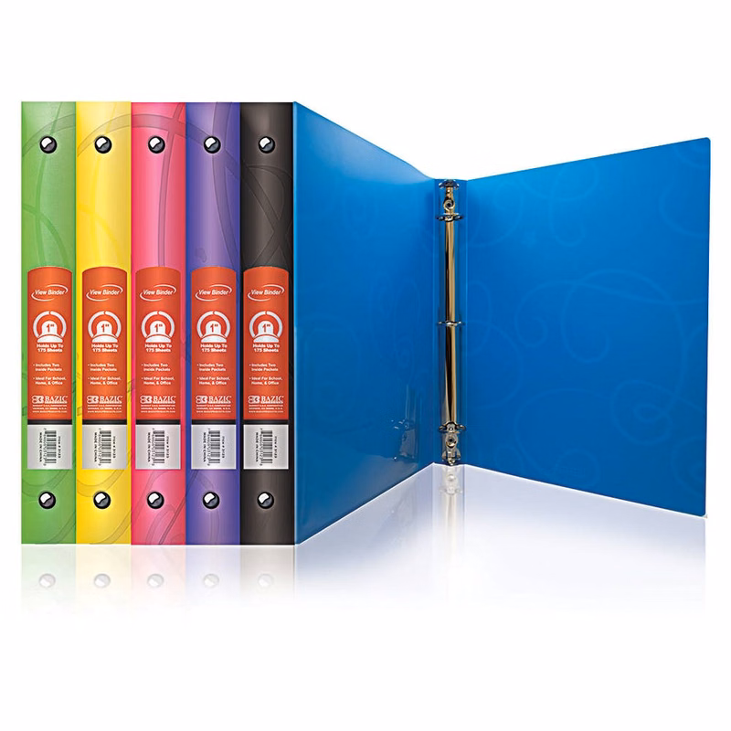 1" 3-Ring Flexible Binders - 6 Swirl Color Covers Interior Pocket