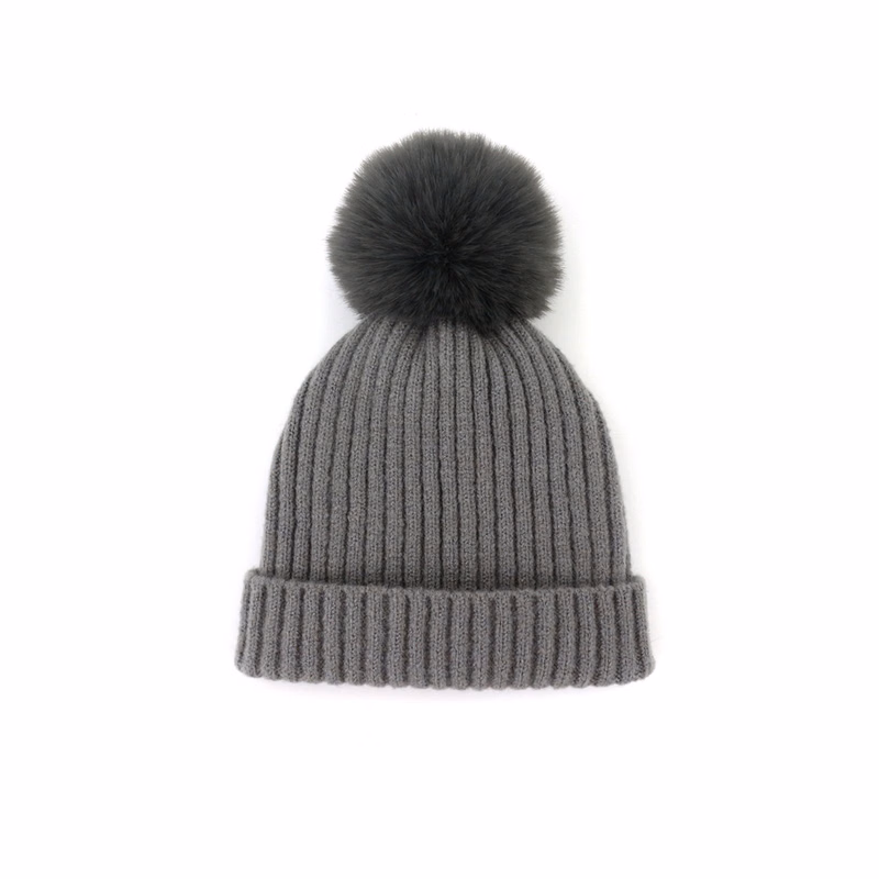 Acrylic Knit Beanie With Pom For Children High Top Style