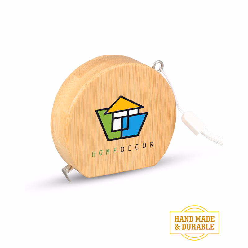 Union Printed - Bamboo Wood (3ft) Round Shaped Tape Measure and Wrist Band with Full Color Logo