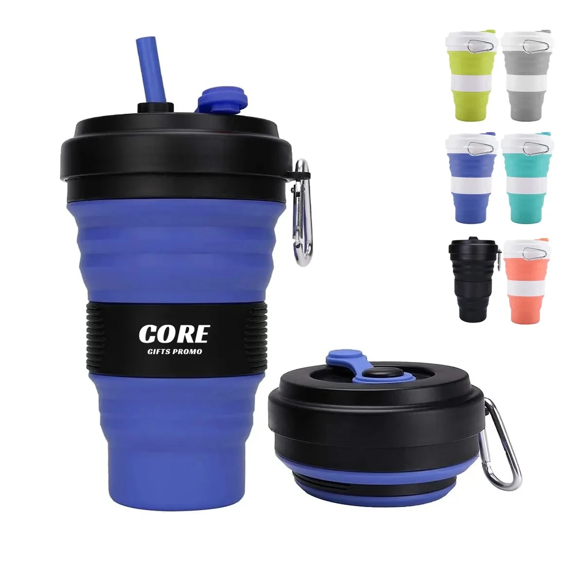 19oz Silicone Collapsible Travel Cup with Carabiner 1