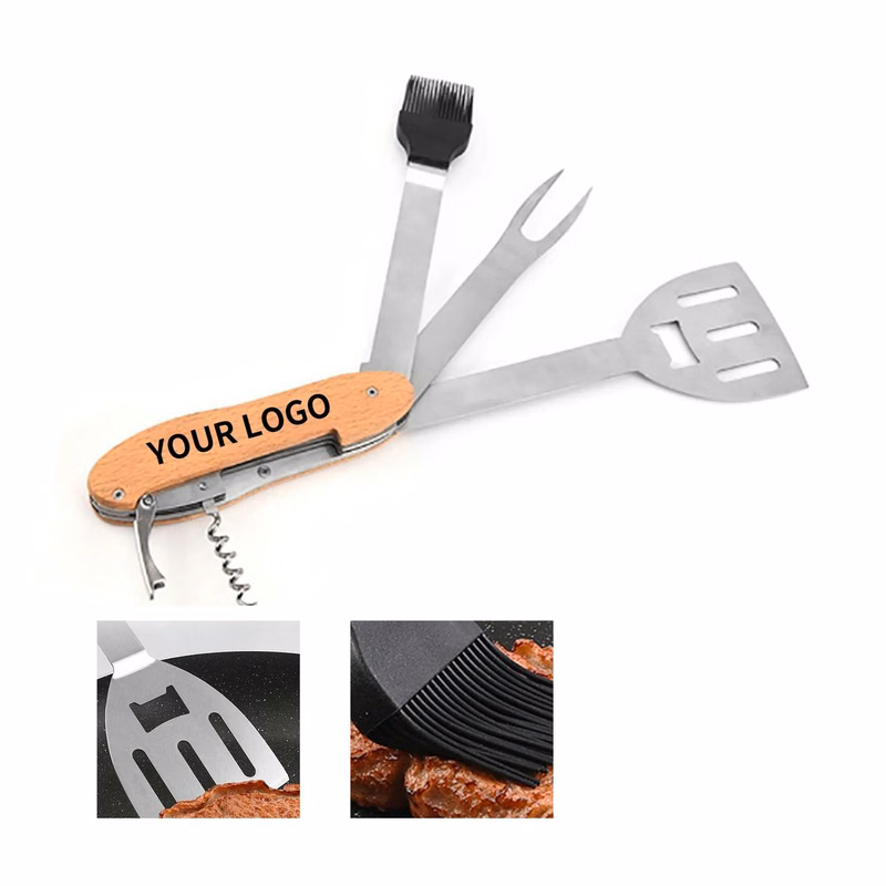 5 in 1 BBQ Multi Tool with Wooden Handle