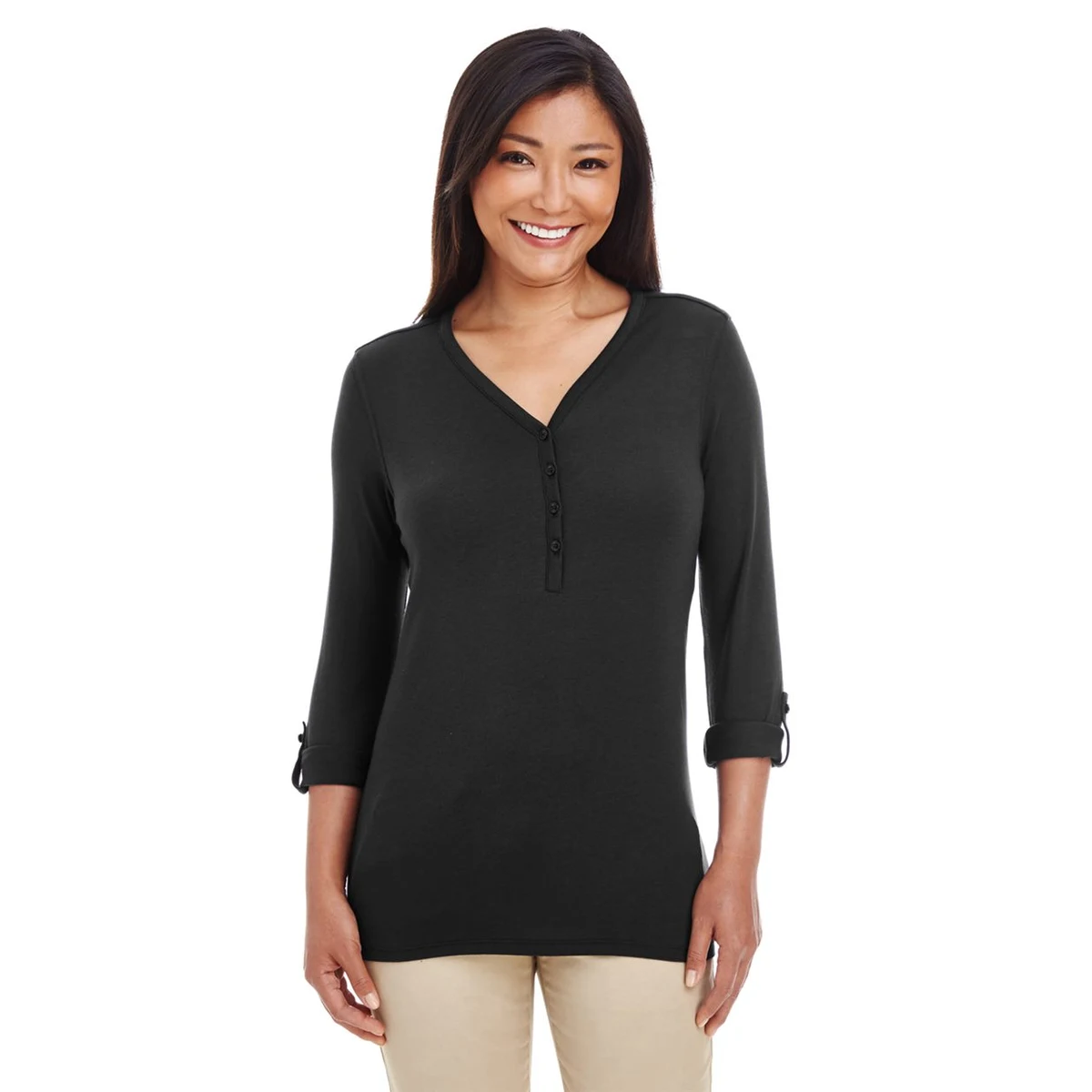 Women's Perfect Fit™ Y-Placket Convertible Sleeve Knit Top - DP186W 1
