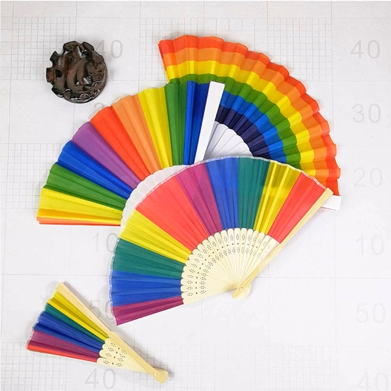 Rainbow Rave Folding Pride Plastic Fan