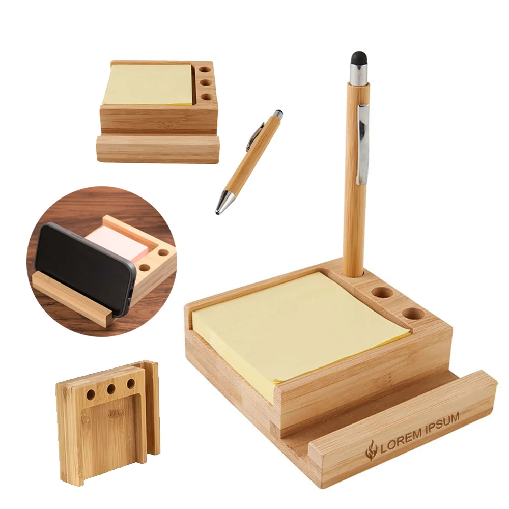 Bamboo Desk Organizer with Stylus Pen and Phone Holder 1