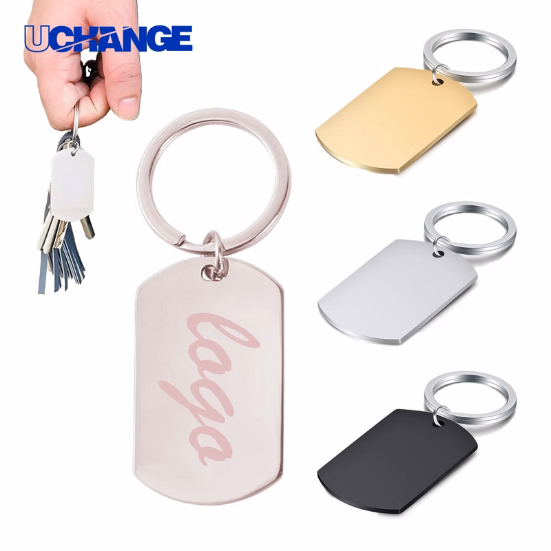 Round Stainless Steel Metal Key Tag Keychain
