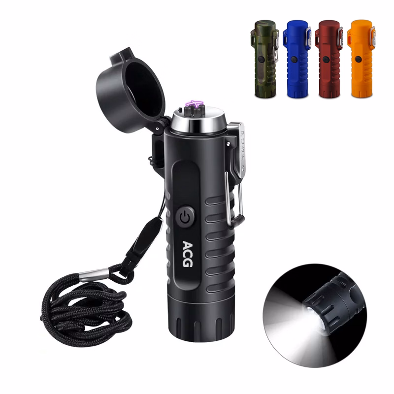 Outdoor USB Rechargeable Dual Arc Lighter Flashlight