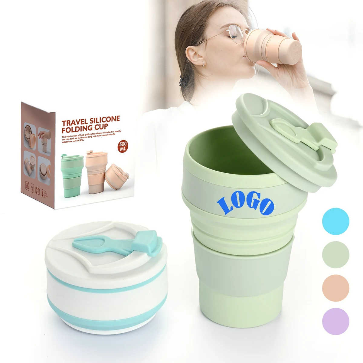 16 Oz Silicone Foldable Reusable Retractable Cup 1