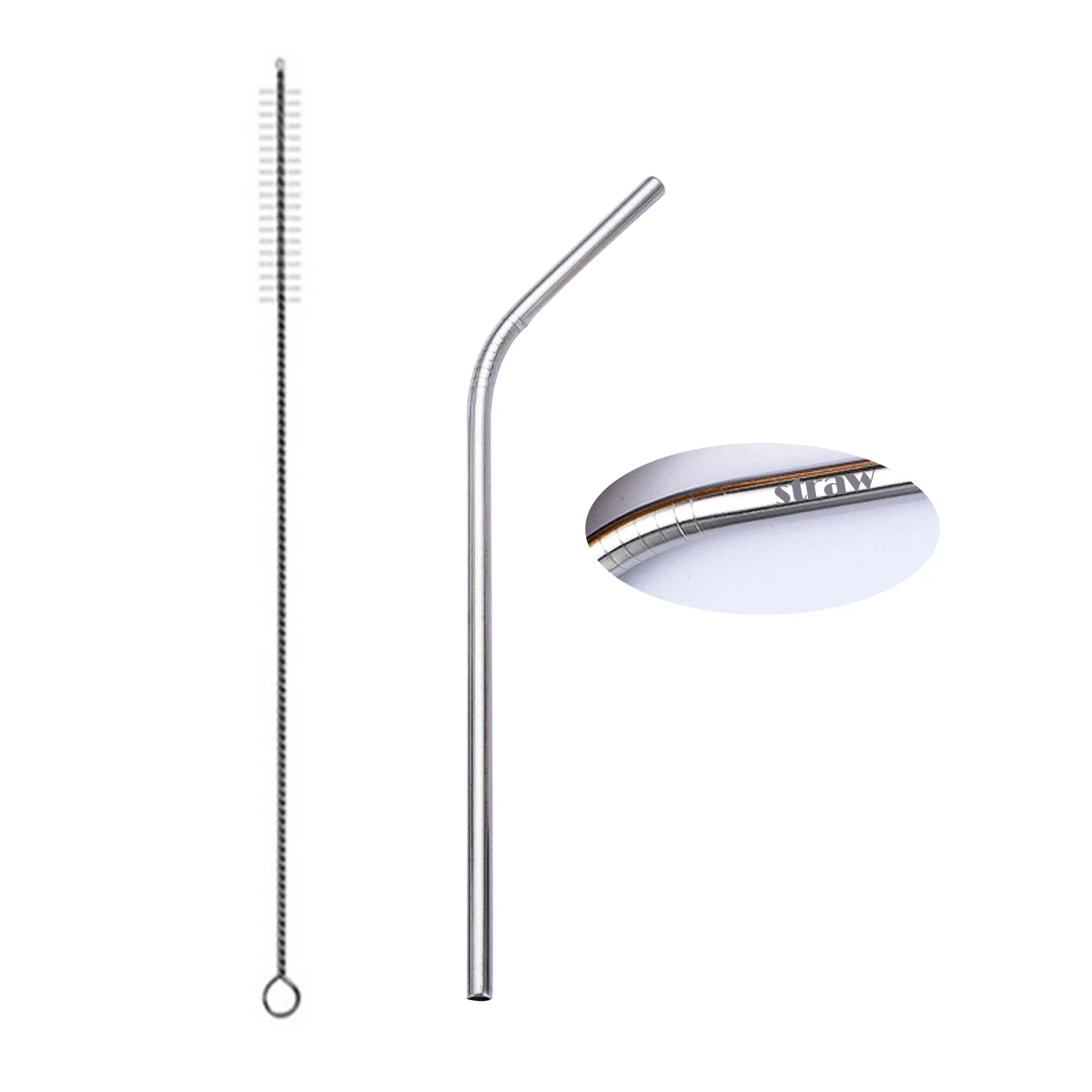 Stainless Steel Metal Bent Straw With Cleaner Brush 1