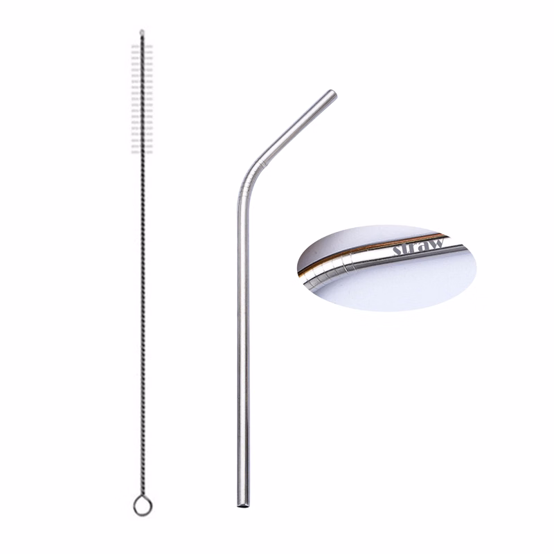 Stainless Steel Metal Bent Straw With Cleaner Brush