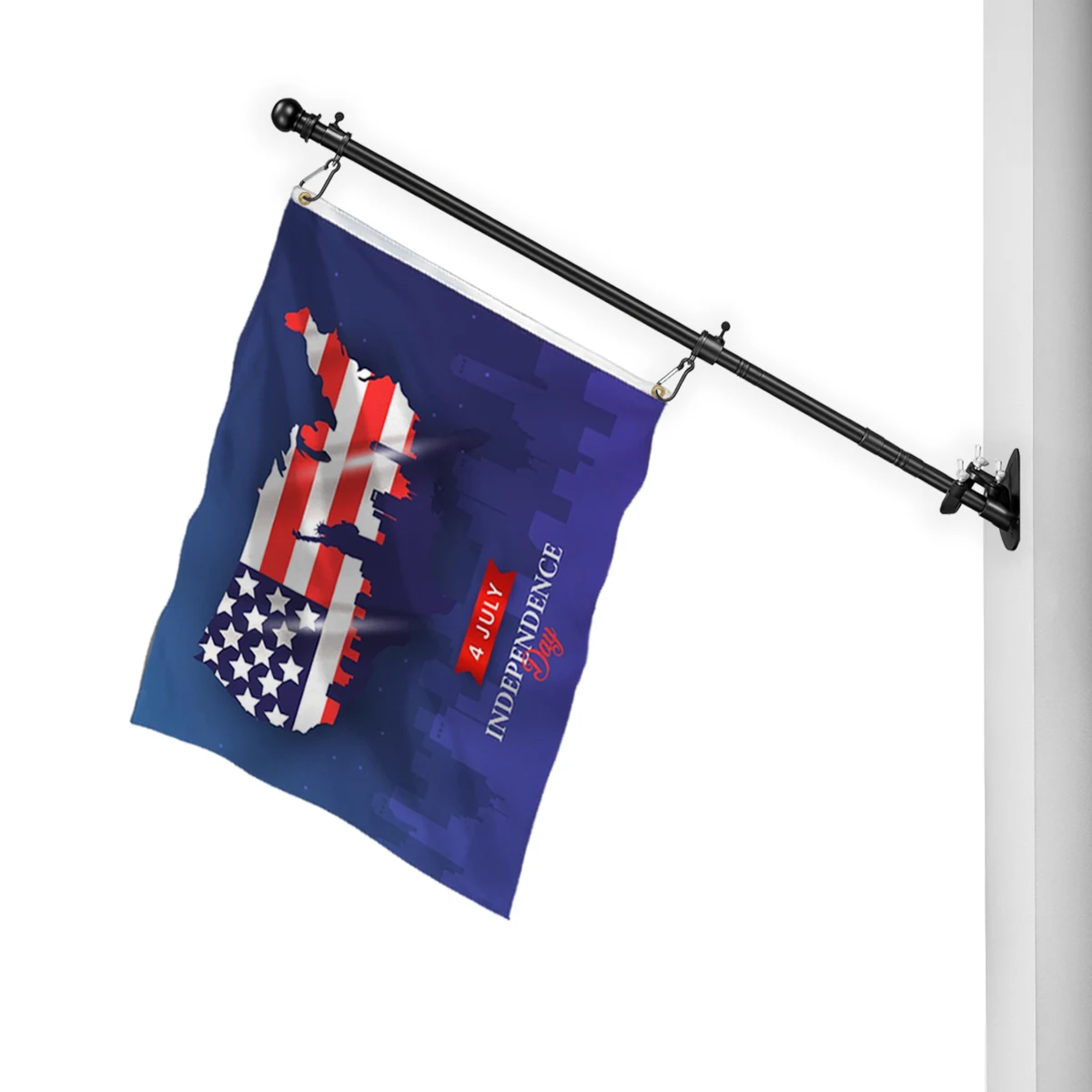 2' Flagpole Kit- Rotating Clips+Bracket+Flag- Black/White 1