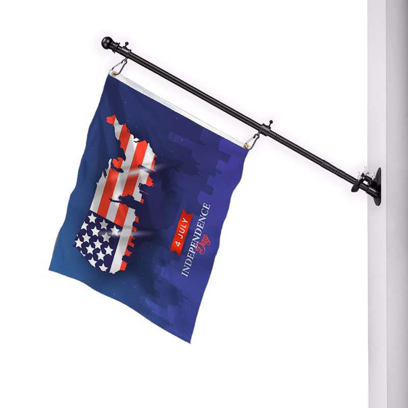2' Flagpole Kit- Rotating Clips+Bracket+Flag- Black/White