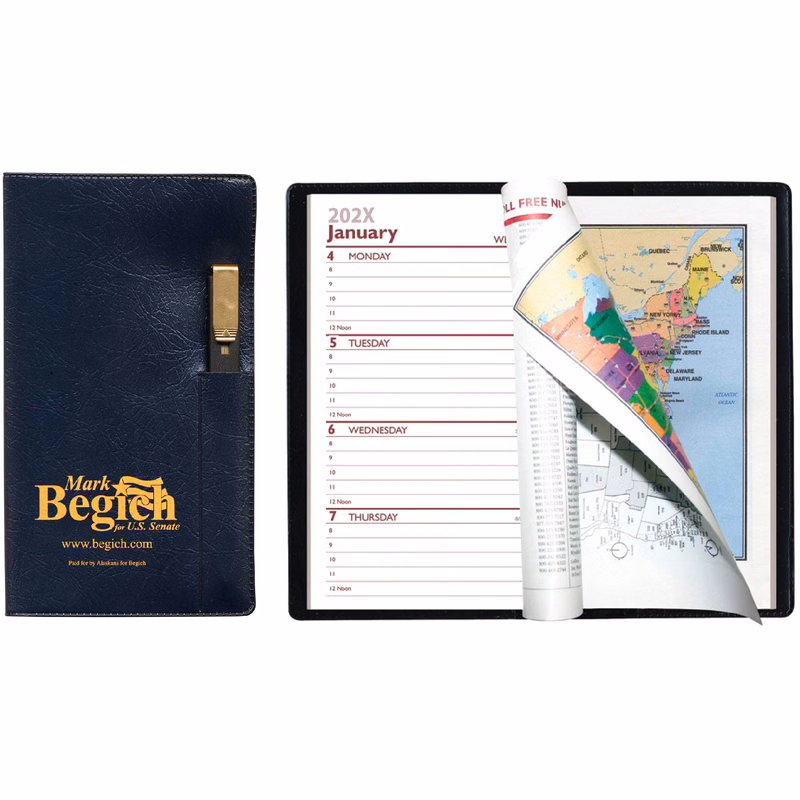 Executive Vinyl Cover Weekly Pocket Planner with Pen