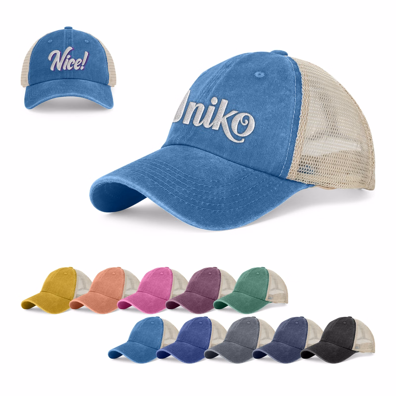 6 Panel Pigment-Dyed Cotton Soft Trucker Cap Vintage Mesh Hats